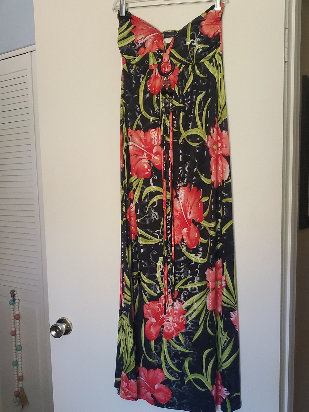 Kisses & Hugs Strapless Maxi Dress with Coral Floral Print